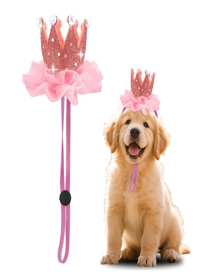 Yreamont Adjustable Dog Cat Kitten Bday Hat for Pet Birthday Party Hats with Lace Crown Dog Birthday Hat for Boy Girl Dogs Cat Birthday Party Hat with Pearls for Pet Pink Birthday Hats for Pets - Image 1