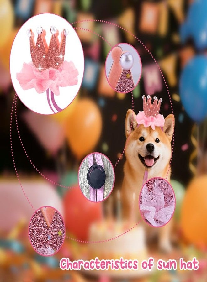 Yreamont Adjustable Dog Cat Kitten Bday Hat for Pet Birthday Party Hats with Lace Crown Dog Birthday Hat for Boy Girl Dogs Cat Birthday Party Hat with Pearls for Pet Pink Birthday Hats for Pets - Image 3