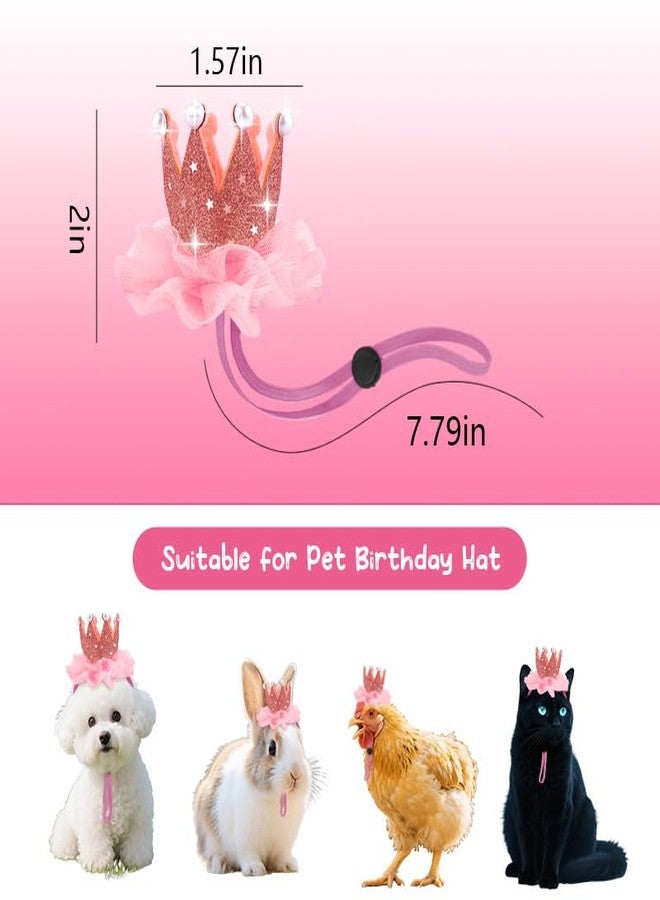 Yreamont Adjustable Dog Cat Kitten Bday Hat for Pet Birthday Party Hats with Lace Crown Dog Birthday Hat for Boy Girl Dogs Cat Birthday Party Hat with Pearls for Pet Pink Birthday Hats for Pets - Image 2
