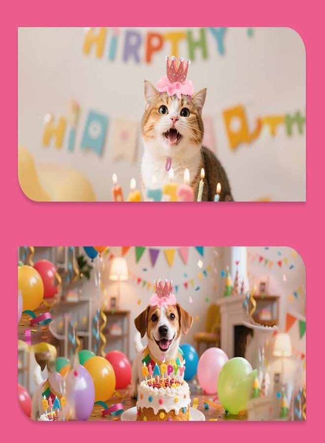 Yreamont Adjustable Dog Cat Kitten Bday Hat for Pet Birthday Party Hats with Lace Crown Dog Birthday Hat for Boy Girl Dogs Cat Birthday Party Hat with Pearls for Pet Pink Birthday Hats for Pets - Image 5
