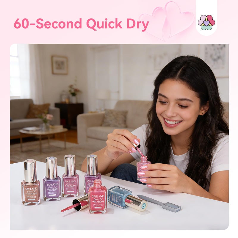 SAVILAND Valentine Nail Polish Set: Quick Dry 6 Colors Cat Eye Nail Polish Shimmer Romantic Pink Series Magnetic Cateye Fingernail Polish with Magnet Stick DIY Manicure Gift for Women Girls10ml - Image 5