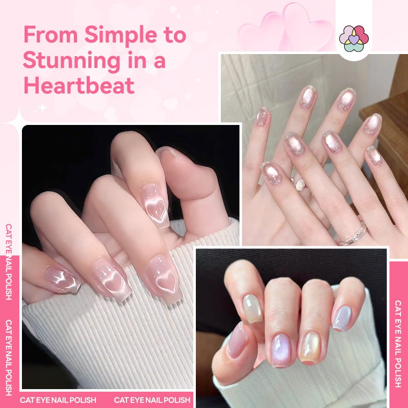 SAVILAND Valentine Nail Polish Set: Quick Dry 6 Colors Cat Eye Nail Polish Shimmer Romantic Pink Series Magnetic Cateye Fingernail Polish with Magnet Stick DIY Manicure Gift for Women Girls10ml - Image 4