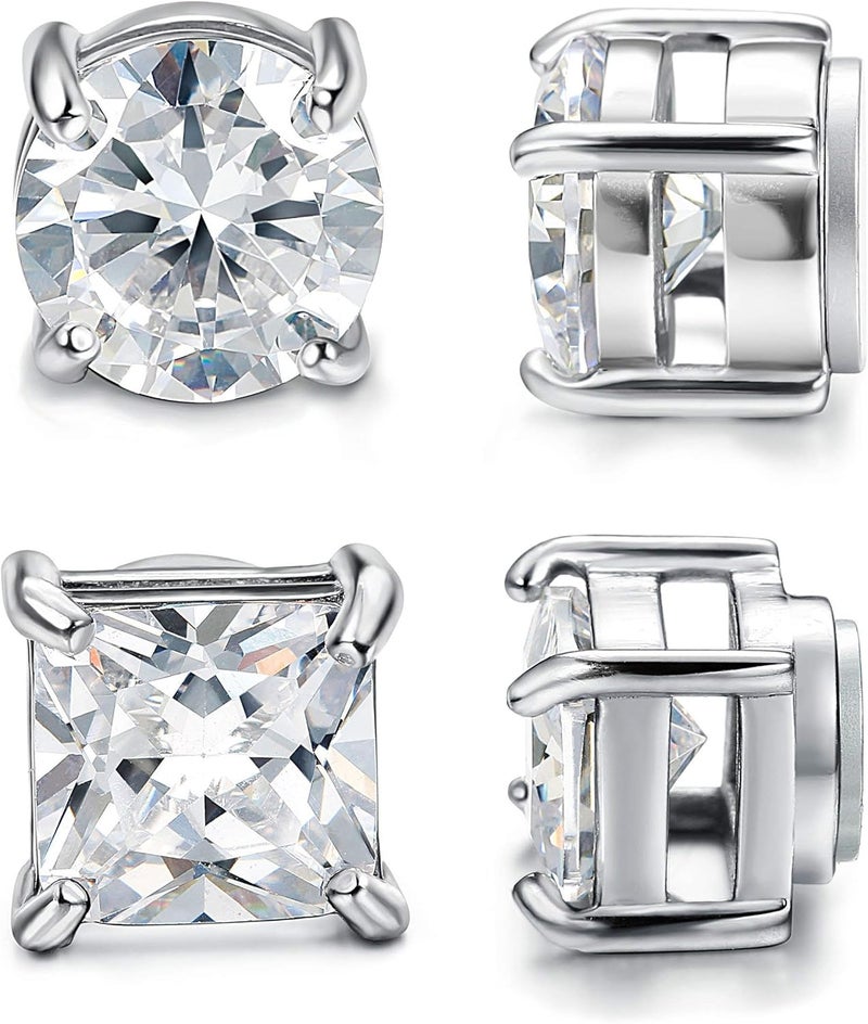 Jstyle 2 Pairs Stainless Steel Magnetic Stud Earrings for Men Women Non-piercing CZ Hypoallergenic 5-8MM - Image 1