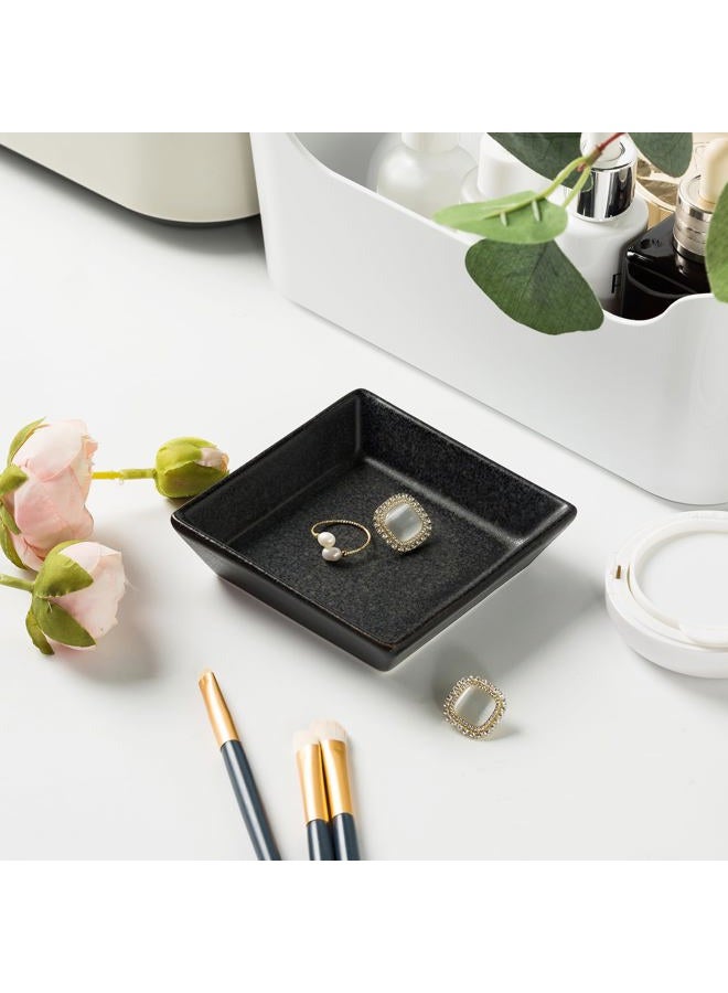 Mecaikru Ceramic Trinket Dish, Ring Tray, Decorative Jewelry Dish for Earrings Necklaces Watch Keys, Christmas Birthday Morher's Day Gift for Women (black square) - Image 3