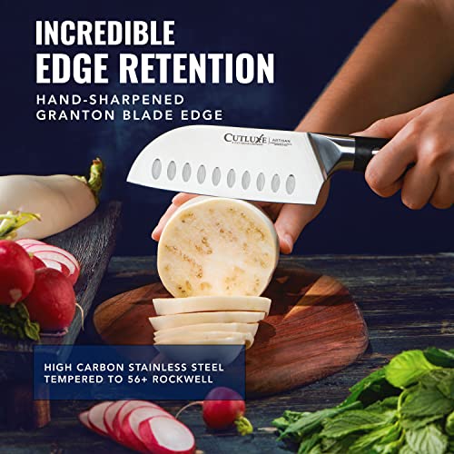 Cutluxe Santoku Knife – 5" Chopping Knife, Vegetable Knife – Forged High Carbon German Steel – Full Tang & Razor Sharp – Ergonomic Handle Design – Artisan Series - Image 5