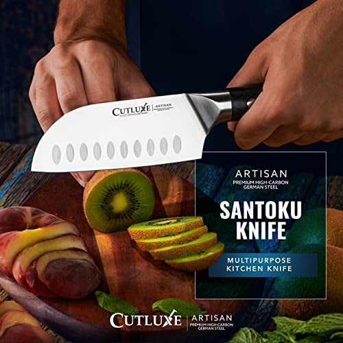 Cutluxe Santoku Knife – 5" Chopping Knife, Vegetable Knife – Forged High Carbon German Steel – Full Tang & Razor Sharp – Ergonomic Handle Design – Artisan Series - Image 4