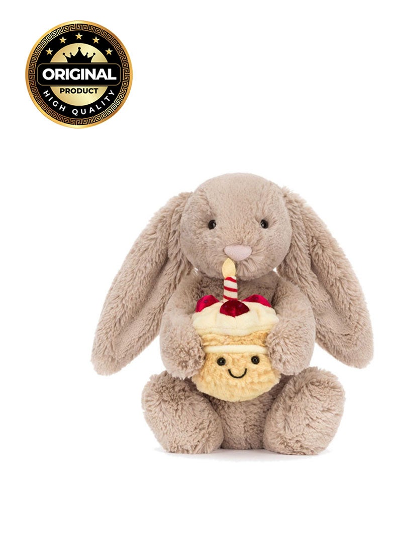 Jellycat Amuseables Bashful Beige Bunny 'Birthday, Soft Stuffed Toy, Valentine’s Gift for Kids & Adults, Collectible Jellycat, 23cm - Image 1