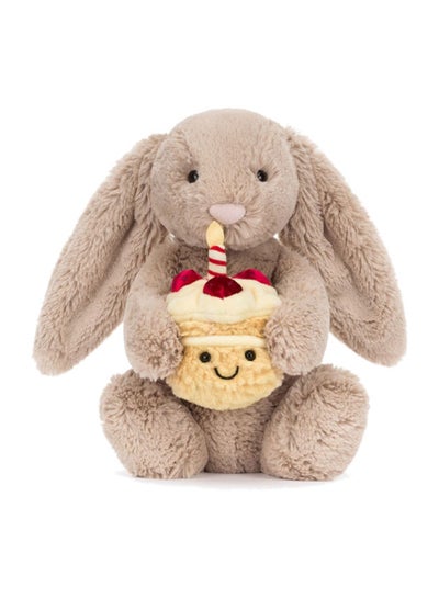 Jellycat Amuseables Bashful Beige Bunny 'Birthday, Soft Stuffed Toy, Valentine’s Gift for Kids & Adults, Collectible Jellycat, 23cm