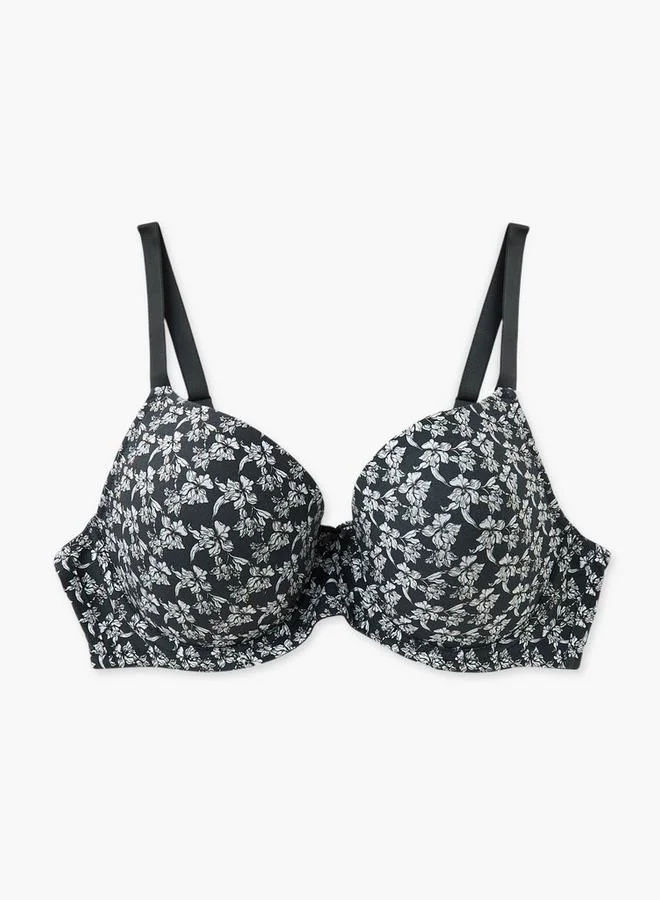 سبلاش فيڤ Floral Print Wired Demi Bra with Hook and Eye Closure