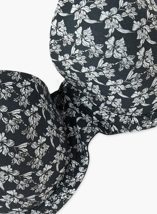 سبلاش فيڤ Floral Print Wired Demi Bra with Hook and Eye Closure