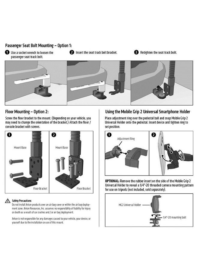 Arkon Seat Rail or Floor Car Mount for iPhone X 8 7 6S Plus 8 7 6S Galaxy S8 S7 Galaxy Note 8 5 Retail Black