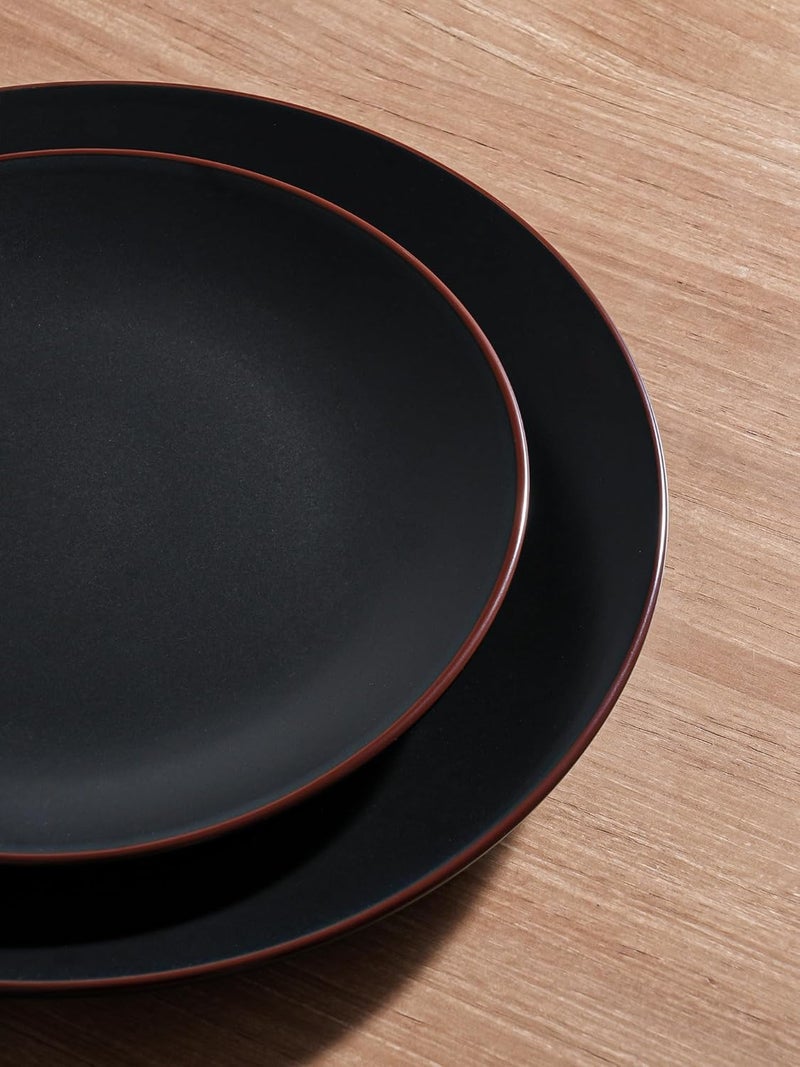 Famiware Venus Plates and Bowls Sets 12 Pieces Stoneware Dinnerware Sets Dishes Set for 4 Microwave and Dishwasher Safe Matte Black - Image 4