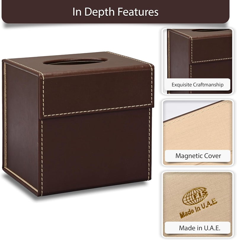 FIS Dark Brown Tissue Box Holder with Magnetic Flap Closure - Image 3