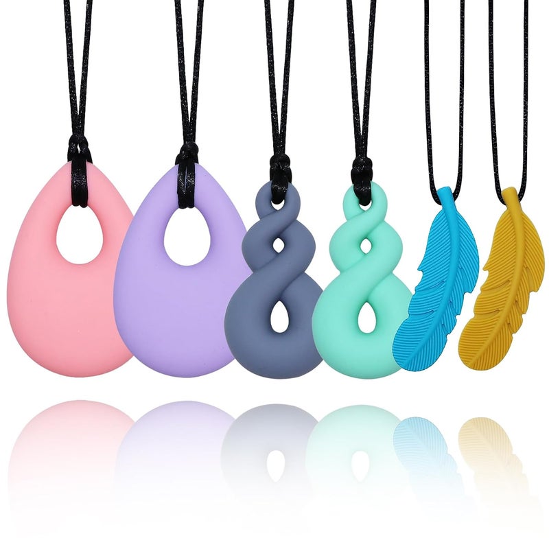 MaberryTech Direct Chew Necklaces for Sensory Kids Boys Girls 6 Pack Silicone Sensory Chewy Necklace Mouth Fidgets Chewing Necklace for Kids Adults with Autism Anxiety ADHD BPA Free - Image 1