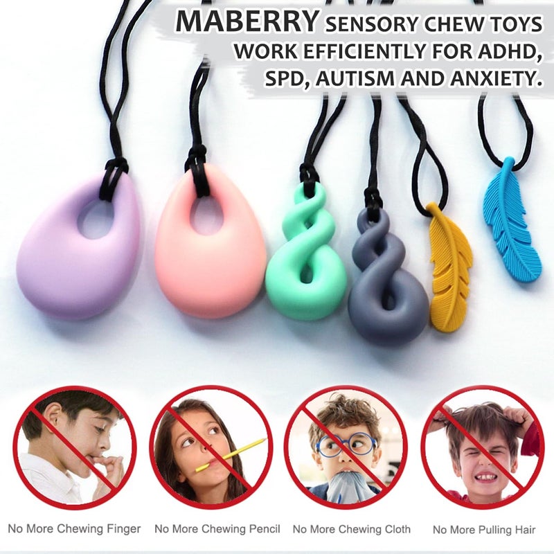MaberryTech Direct Chew Necklaces for Sensory Kids Boys Girls 6 Pack Silicone Sensory Chewy Necklace Mouth Fidgets Chewing Necklace for Kids Adults with Autism Anxiety ADHD BPA Free - Image 4