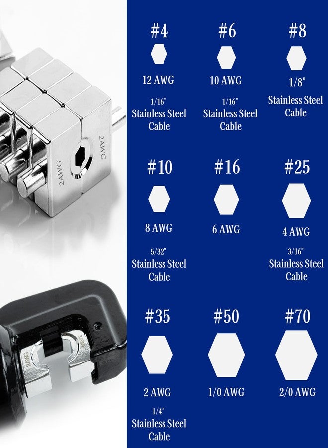 AMZCNC قوالب الضغط AMZCNC YQK-70 تتضمن 9 أزواج من قوالب الضغط السداسية (12، 10، 8، 6، 4، 2، 1/0، 2/0 AWG) (1/8 بوصة لحبل سلك الفولاذ المقاوم للصدأ) - Image 5