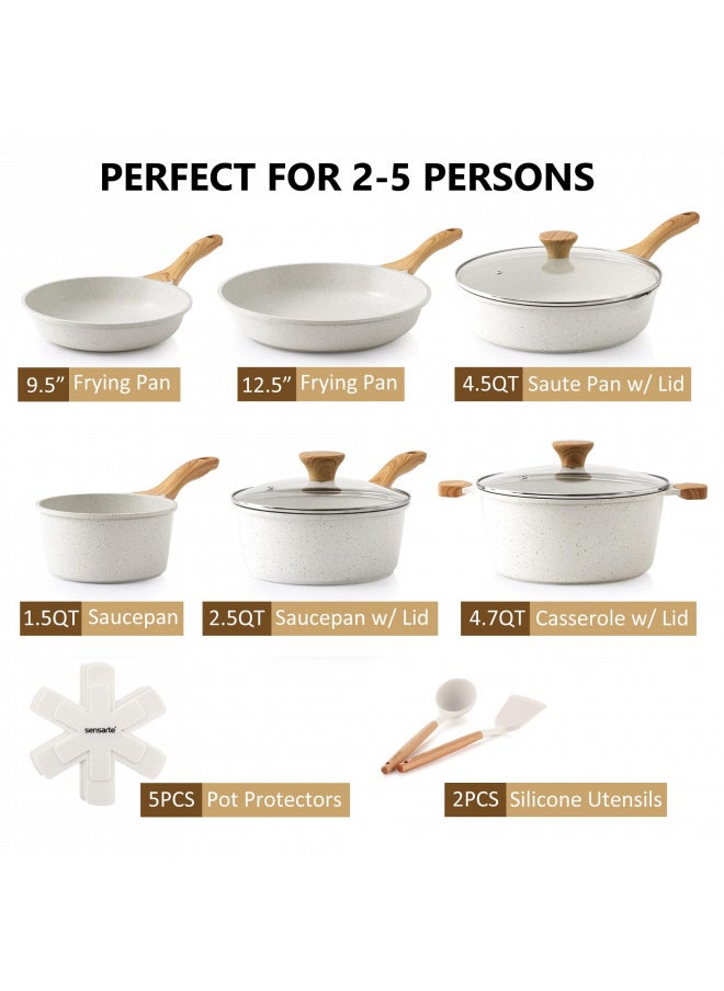 Sensarte SENSARTE Nonstick Ceramic Cookware Set 16-Piece, Healthy Pots and Pans Set, Non-toxic Kitchen Cooking Set with Stay-Cool Handles, Silicone Utensils and Pot Protectors, PFAS and PFOA Free  - Image 2