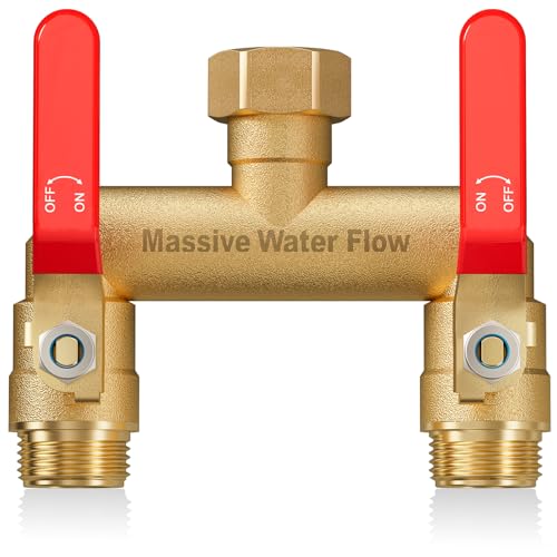 LNEZCDB Hose Splitter 2 Way Heavy Duty, Full Flow Garden Hose Splitter with 2 Long Metal Handles, Brass Rust and Freeze Resistant Water Hose Bib Splitter, T Adapter Connector with 3/4 - Inch GHT Thread（Red） - Image 1