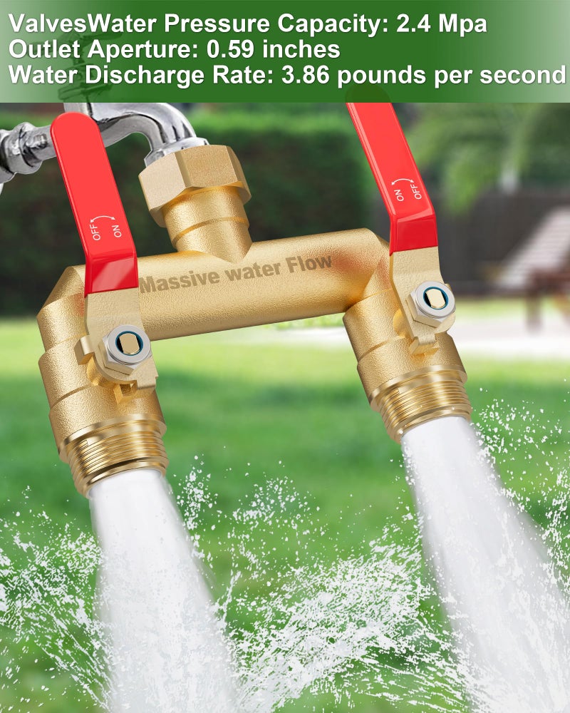 LNEZCDB Hose Splitter 2 Way Heavy Duty, Full Flow Garden Hose Splitter with 2 Long Metal Handles, Brass Rust and Freeze Resistant Water Hose Bib Splitter, T Adapter Connector with 3/4 - Inch GHT Thread（Red） - Image 5