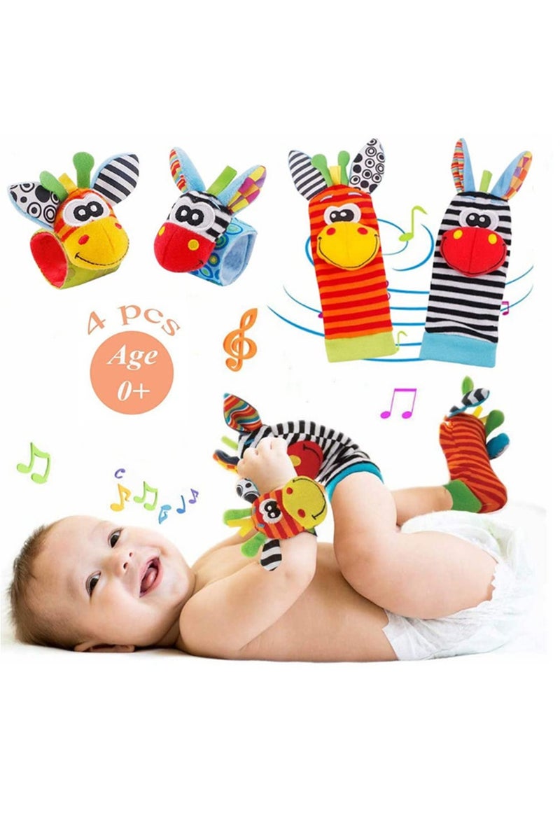 Baby Rattles Toys for 0-12 Month Infant Baby Newborn Hand & Foot Toys Cartoon Animals Babies Shower Gifts Set with Wrist Rattle And Socks - Image 1