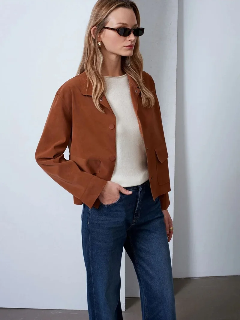 ديلفين Dilvin Women’s Crop Faux Suede Jacket