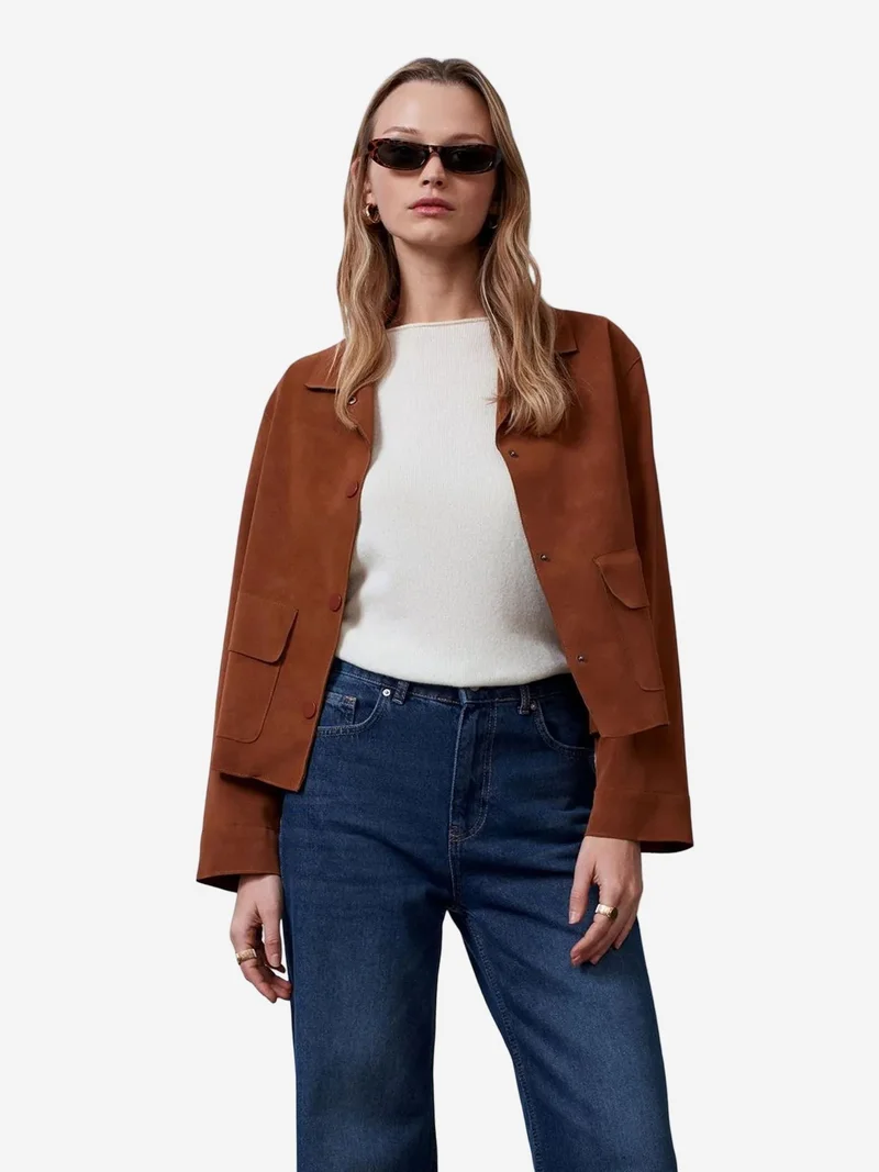 Dilvin DILVIN Women’s Crop Faux Suede Jacket