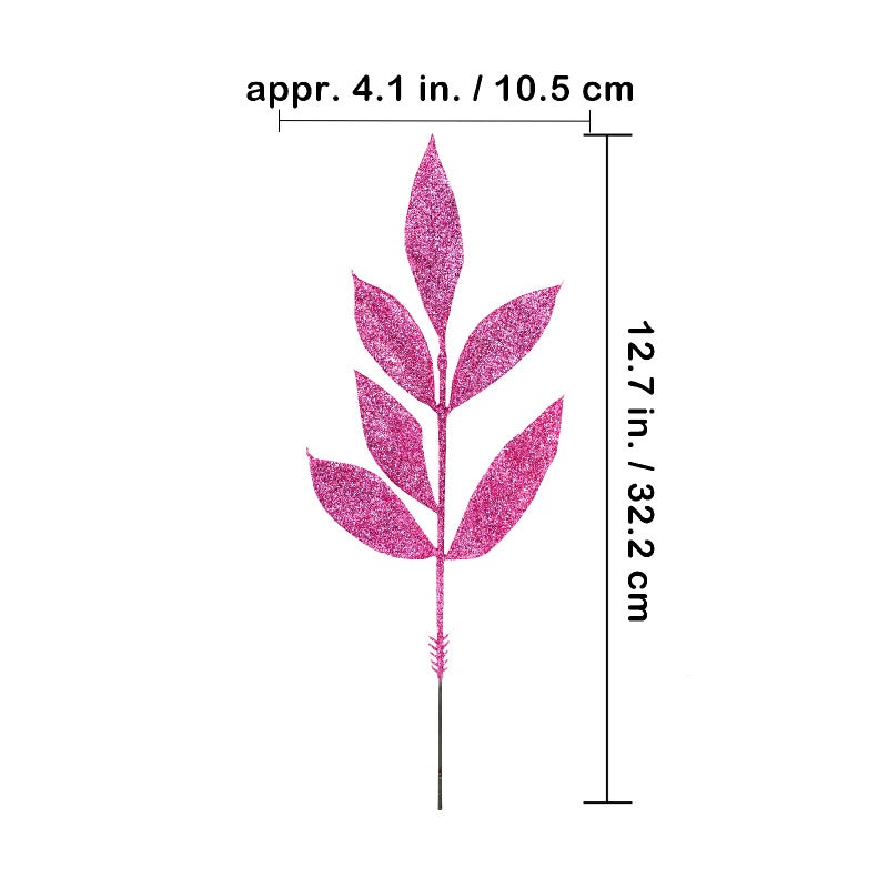 Winlyn 20 Pcs Pink Glitter Bay Leaf Sprays Artificial Christmas Tree Picks Sprays 12.7"" Tall for Pink Christmas Tree Wreath Swag Floral Arrangement Winter Wedding Bouquet Centerpiece Decoration - Image 2