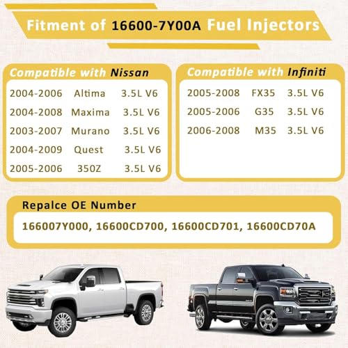 Pjvmvo 166007Y00A OE 35L Fuel InjectorsCompatible withNissan 35 Maxima Murano Altima 20042008Compatible withInfiniti G35 M35 FX35 4 Holes Set of 6 - Image 3