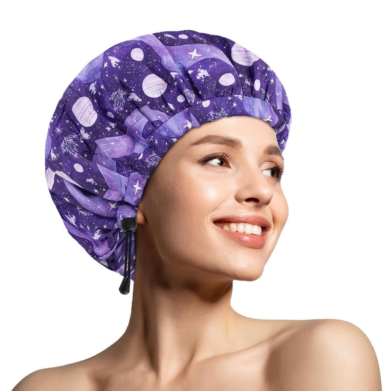 WINSTECK 1 PCS Shower Cap, Double Layer & Adjustable Bathing Cap for Shower, Extra Large Reusable Hair Cap for Women, Waterproof Exterior & EVA Lining, Oversized Design for All Hair Lengths/Style - Image 1