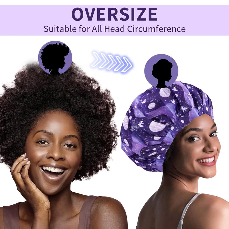 WINSTECK 1 PCS Shower Cap, Double Layer & Adjustable Bathing Cap for Shower, Extra Large Reusable Hair Cap for Women, Waterproof Exterior & EVA Lining, Oversized Design for All Hair Lengths/Style - Image 4
