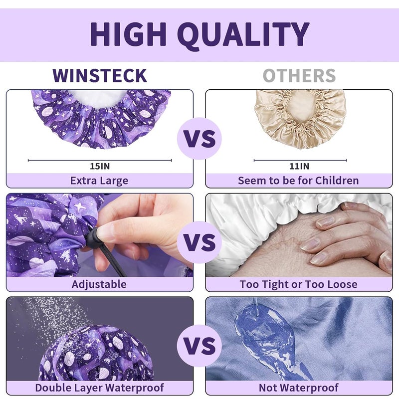 WINSTECK 1 PCS Shower Cap, Double Layer & Adjustable Bathing Cap for Shower, Extra Large Reusable Hair Cap for Women, Waterproof Exterior & EVA Lining, Oversized Design for All Hair Lengths/Style - Image 5