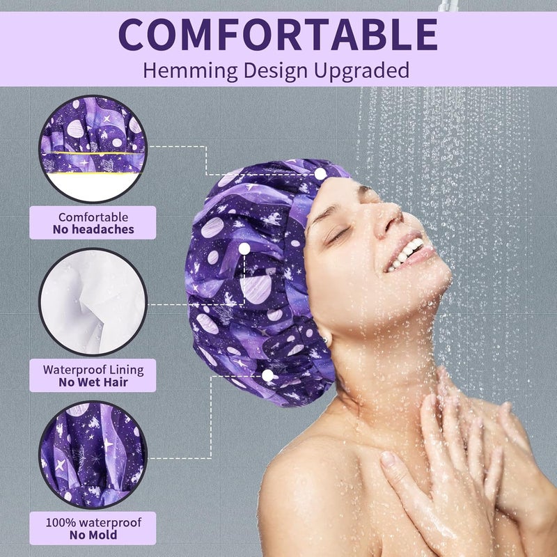 WINSTECK 1 PCS Shower Cap, Double Layer & Adjustable Bathing Cap for Shower, Extra Large Reusable Hair Cap for Women, Waterproof Exterior & EVA Lining, Oversized Design for All Hair Lengths/Style - Image 2