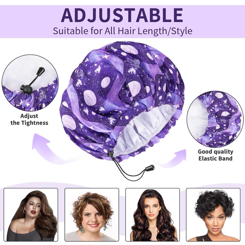 WINSTECK 1 PCS Shower Cap, Double Layer & Adjustable Bathing Cap for Shower, Extra Large Reusable Hair Cap for Women, Waterproof Exterior & EVA Lining, Oversized Design for All Hair Lengths/Style - Image 3