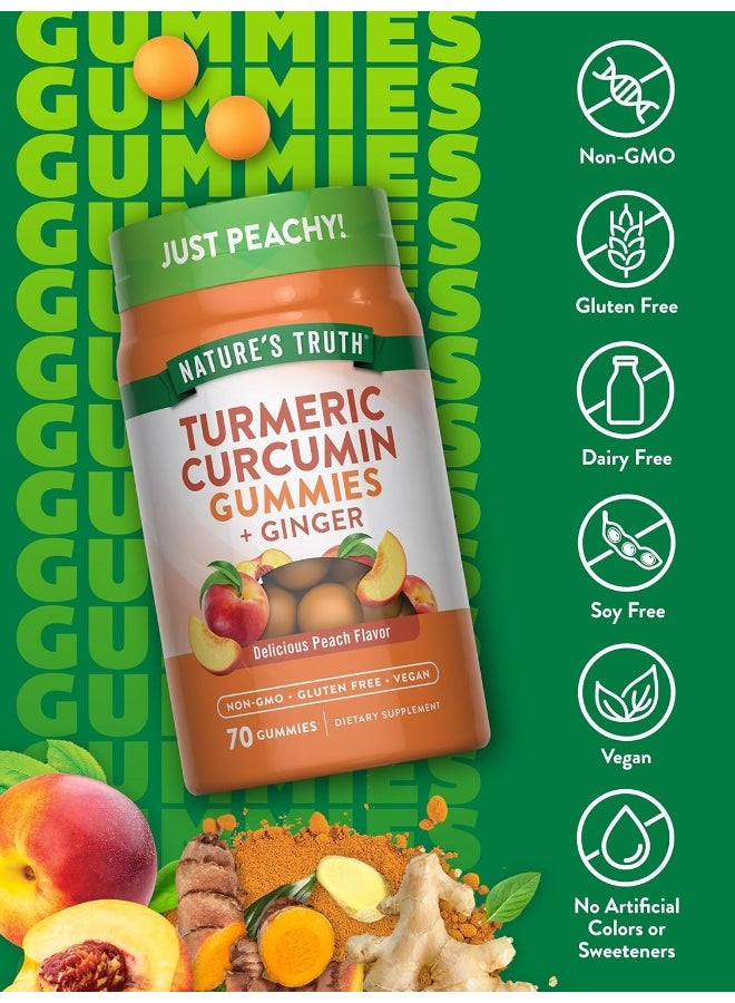 Nature's Truth Vegan Turmeric Curcumin Gummies | 70 Count | Plus Ginger | Peach Flavor | Non-GMO & Gluten Free Supplement - Image 3