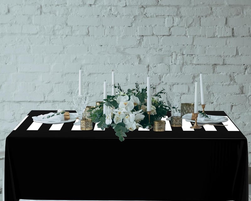 Oudain 6 Pcs Striped Tablecloth 108 x 54 Inch Disposable Plastic Table Cloth Waterproof Tablecloth Rectangle Table Cover for Birthday Wedding Bridal Party Supplies (Black White Horizontal Stripes) - Image 5