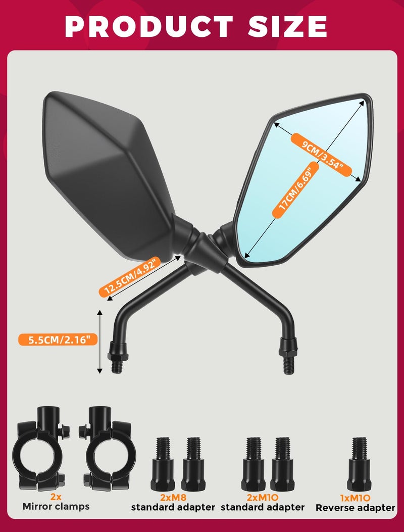 OLIFANT Motorcycle Mirrors Side Rearview Mirror for ATV Scooter Moped Cruiser 8mm/10mm Adapters&7/8" Handlebar Mount,for Polaris Sportsman Yamaha Grizzly Honda Rincon Arctic Cat - Image 5