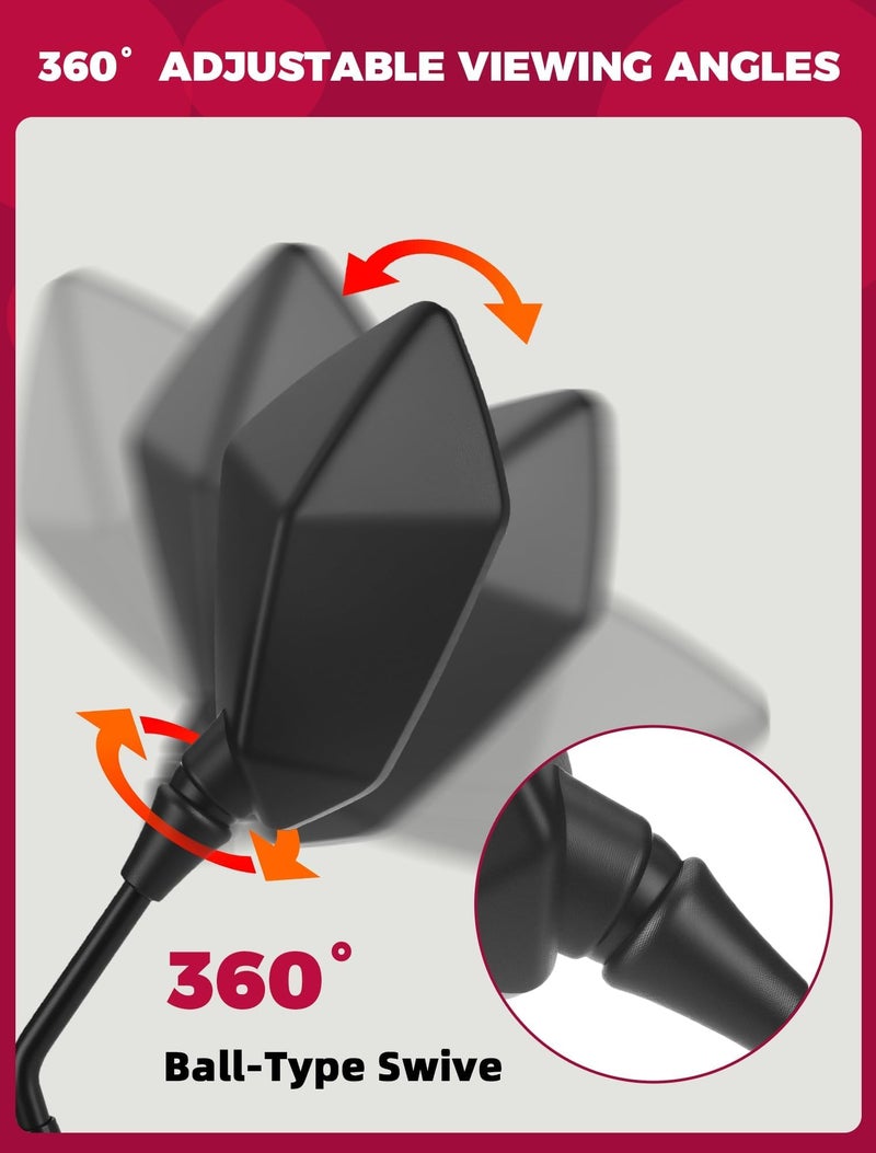 OLIFANT Motorcycle Mirrors Side Rearview Mirror for ATV Scooter Moped Cruiser 8mm/10mm Adapters&7/8" Handlebar Mount,for Polaris Sportsman Yamaha Grizzly Honda Rincon Arctic Cat - Image 3