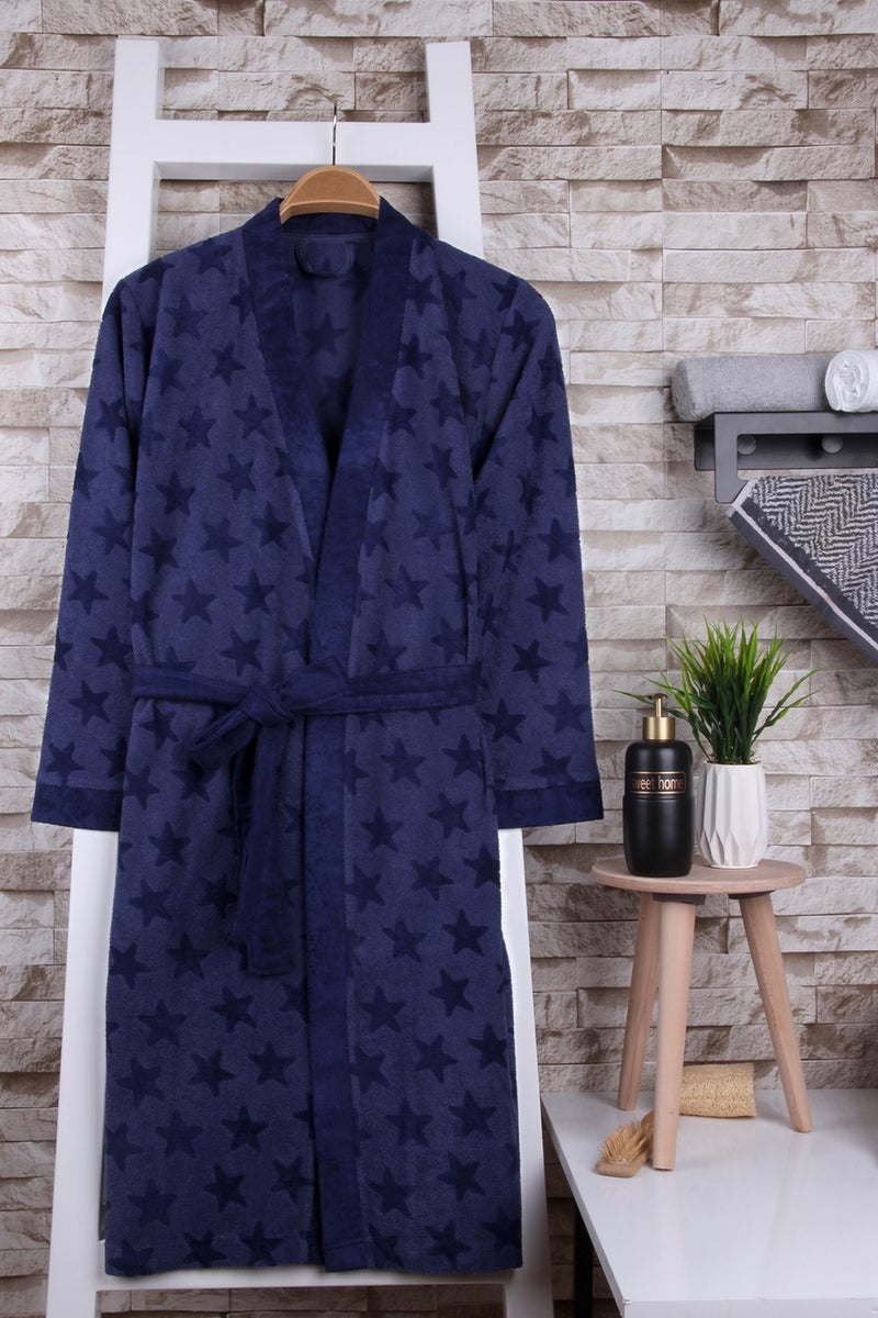 Baveno Women's Star Patterned Navy Blue Kimono Dressing Gown - Image 1