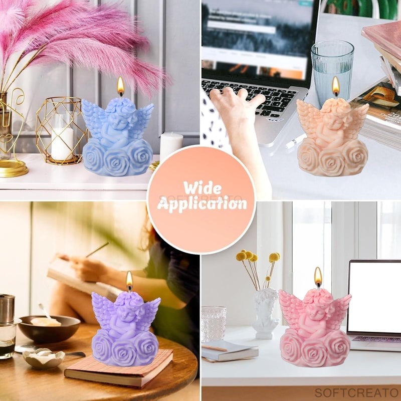 SOFTCREATO Baby Angel Candle Mold I 3D Fondant Shell Rose Angels Fairy wings Shape Silicone Scented Epoxy Mould I for DIY Handmade Ornament Cake Décor Aromatherapy Soap Resin Art Craft Making Home Decoration - Image 5