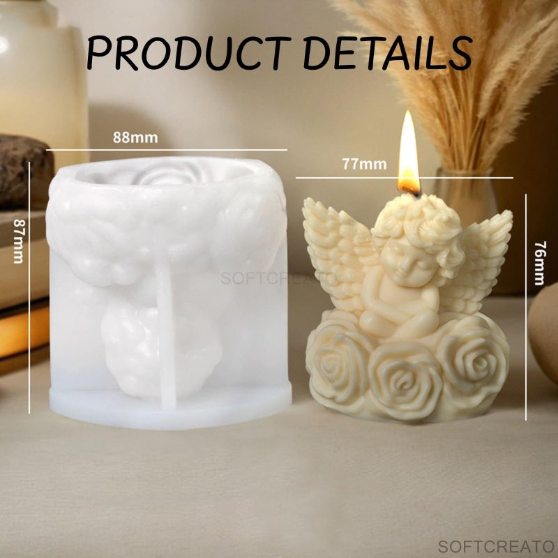 SOFTCREATO Baby Angel Candle Mold I 3D Fondant Shell Rose Angels Fairy wings Shape Silicone Scented Epoxy Mould I for DIY Handmade Ornament Cake Décor Aromatherapy Soap Resin Art Craft Making Home Decoration - Image 3