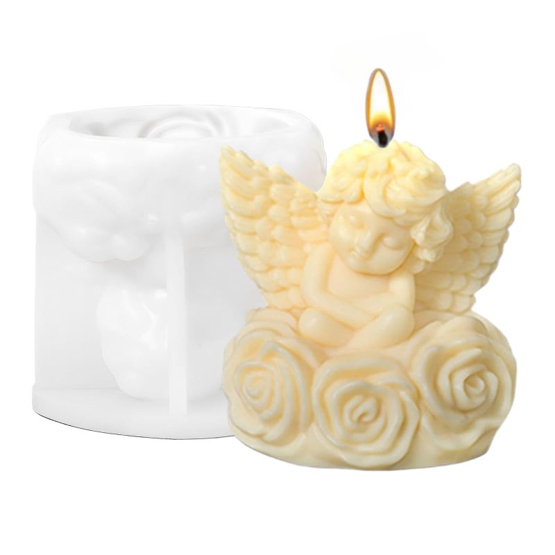 SOFTCREATO Baby Angel Candle Mold I 3D Fondant Shell Rose Angels Fairy wings Shape Silicone Scented Epoxy Mould I for DIY Handmade Ornament Cake Décor Aromatherapy Soap Resin Art Craft Making Home Decoration - Image 1