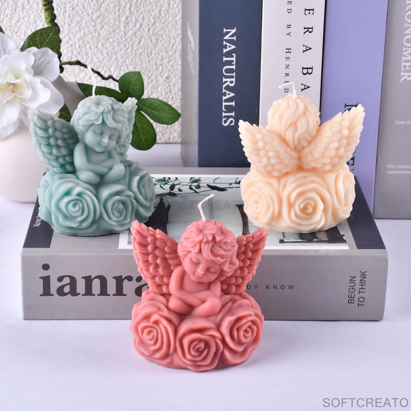 SOFTCREATO Baby Angel Candle Mold I 3D Fondant Shell Rose Angels Fairy wings Shape Silicone Scented Epoxy Mould I for DIY Handmade Ornament Cake Décor Aromatherapy Soap Resin Art Craft Making Home Decoration - Image 4