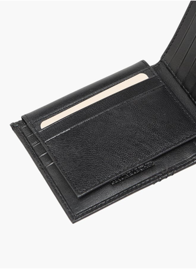 Mens Logo Embossed Bi-Fold Wallet With Flap Closure