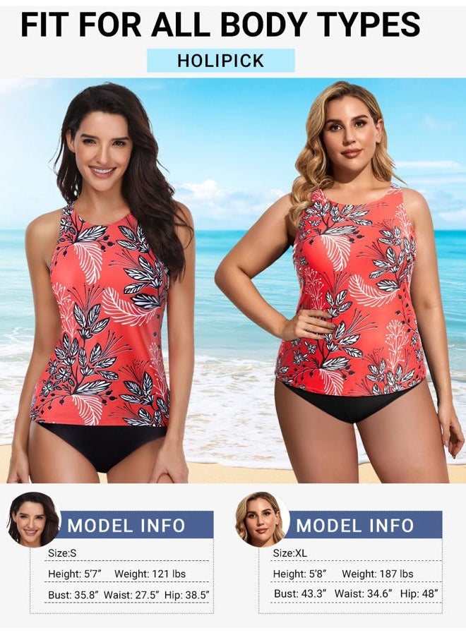 Holipick Two Piece Tankini Swimsuits for Women Tummy Control Bathing Suits High Neck Halter Swim Tank Top with Shorts, Red, L - Image 5