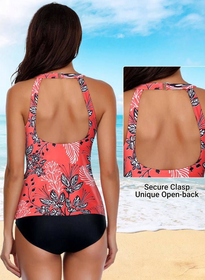 Holipick Two Piece Tankini Swimsuits for Women Tummy Control Bathing Suits High Neck Halter Swim Tank Top with Shorts, Red, L - Image 4