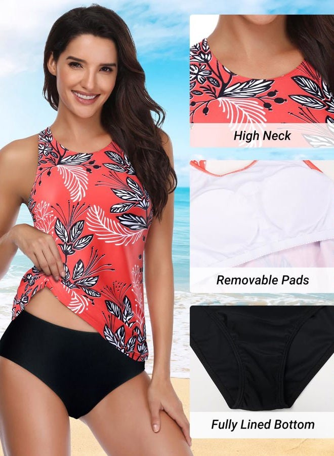 Holipick Two Piece Tankini Swimsuits for Women Tummy Control Bathing Suits High Neck Halter Swim Tank Top with Shorts, Red, L - Image 3