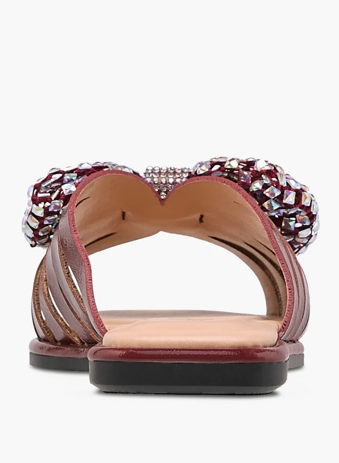 Little Missy Girls Embellished Bow Accent Slip-On Flat Sandals