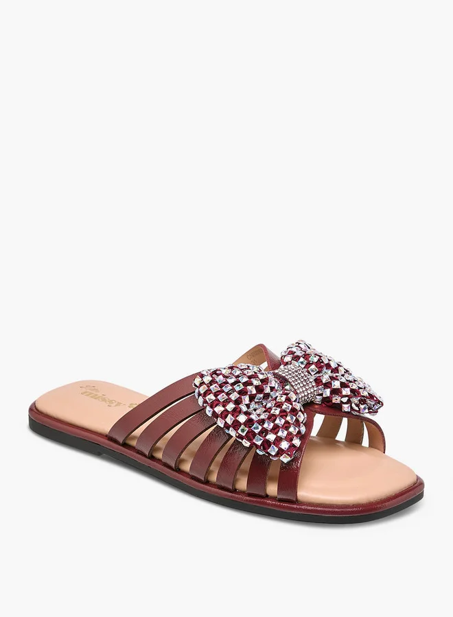 Little Missy Girls Embellished Bow Accent Slip-On Flat Sandals