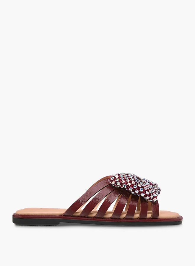 Little Missy Girls Embellished Bow Accent Slip-On Flat Sandals