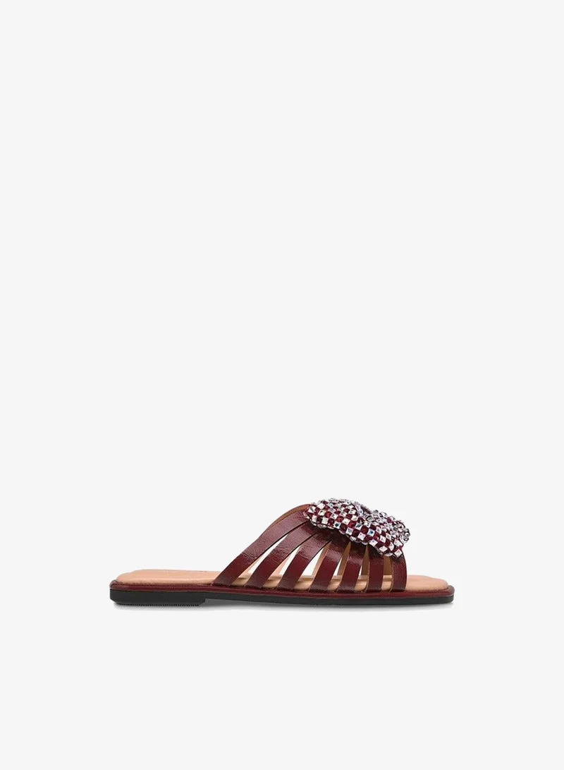 Little Missy BURGUNDY Girls Embellished Bow Accent Slip-On Flat Sandals for Women | Best Price UAE